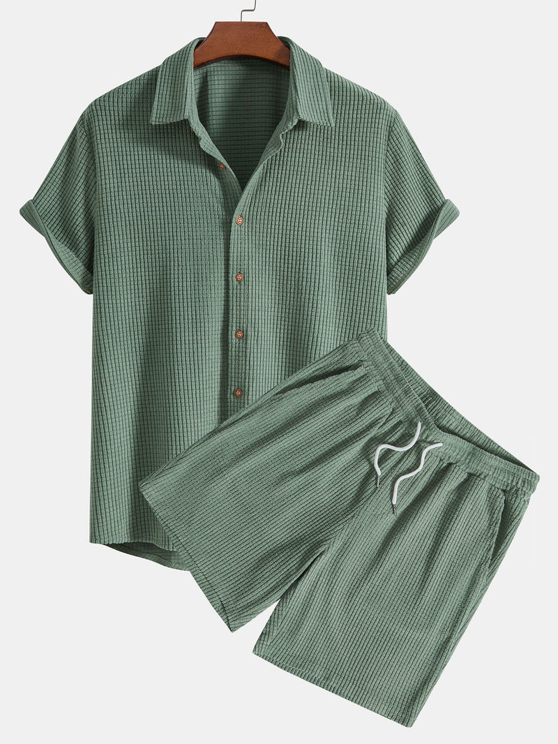 Waffle Button Up Shirt & Shorts — North Row | Side View