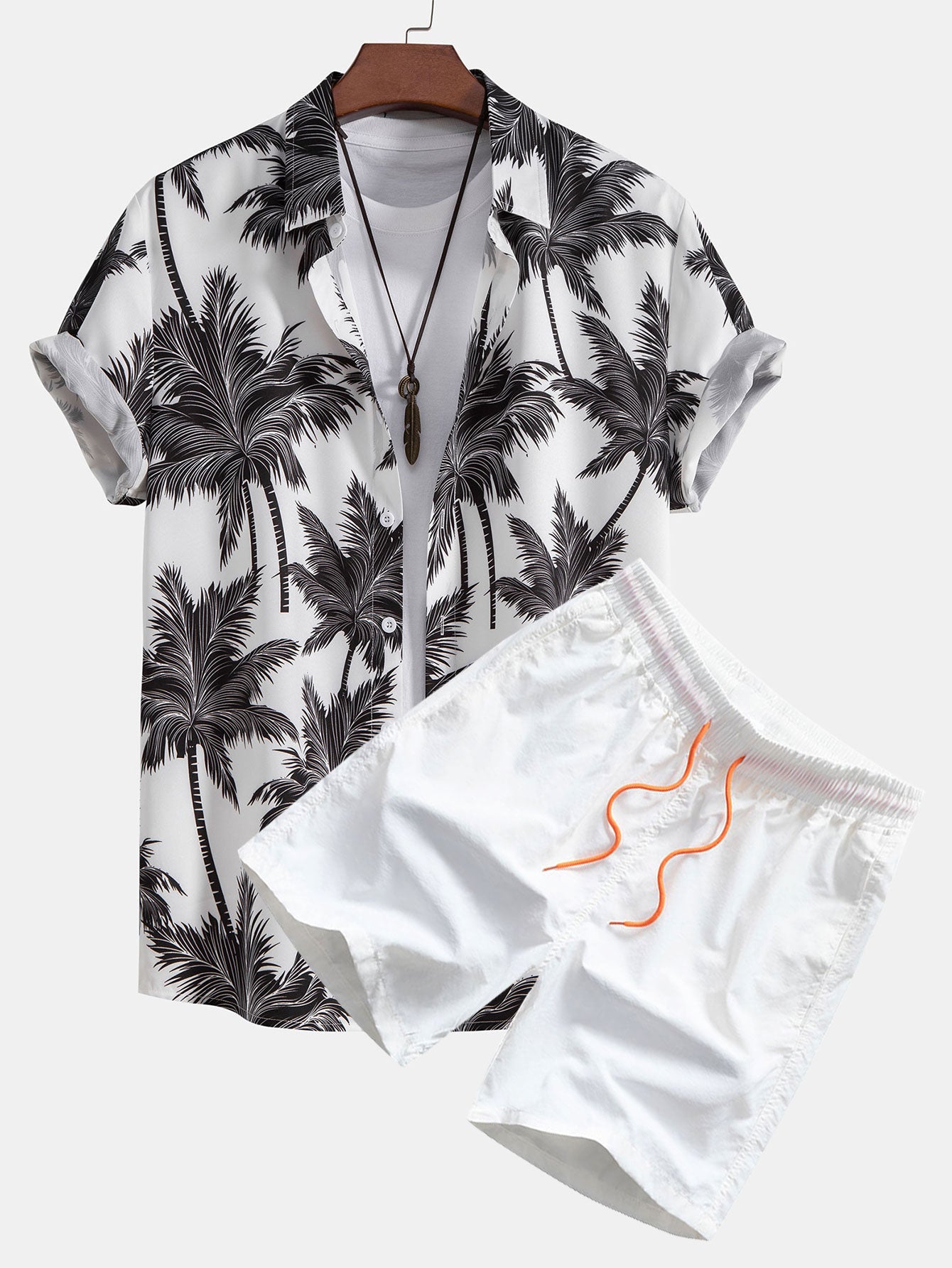 Palm Tree Print Button Up Shirt & Swim Short — North Row | Detail View