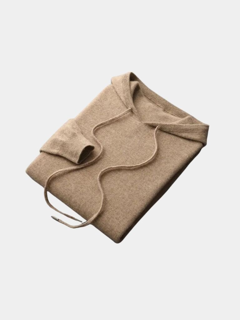 100% Cashmere Hooded Sweater — North Row | Model Wearing