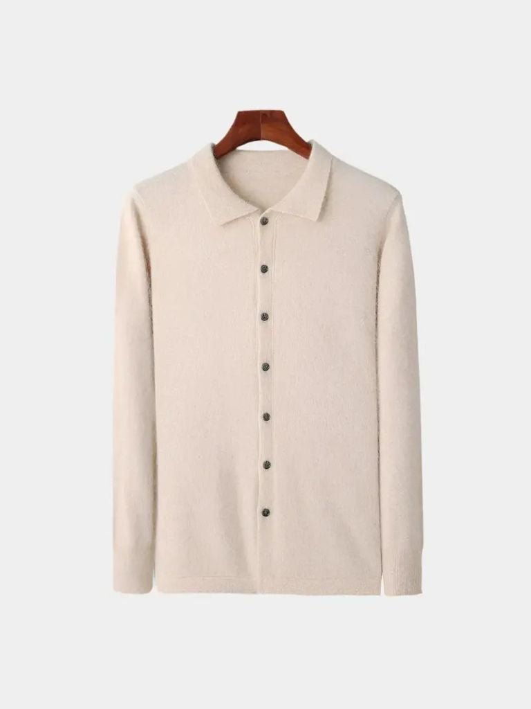 100% Cashmere Polo Cardigan — North Row | Close-Up