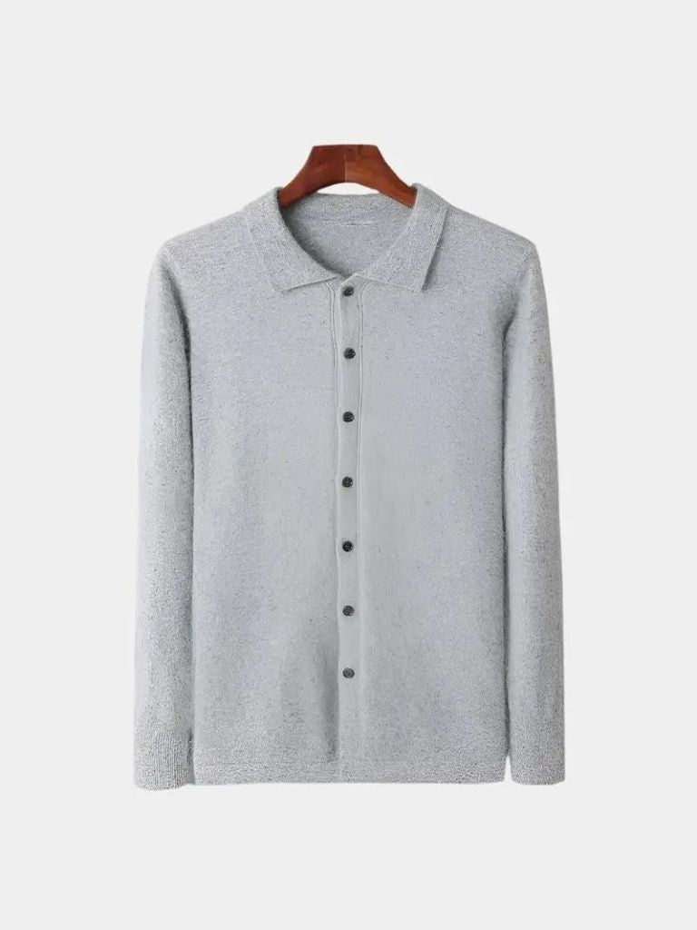 100% Cashmere Polo Cardigan — North Row | Flat Lay