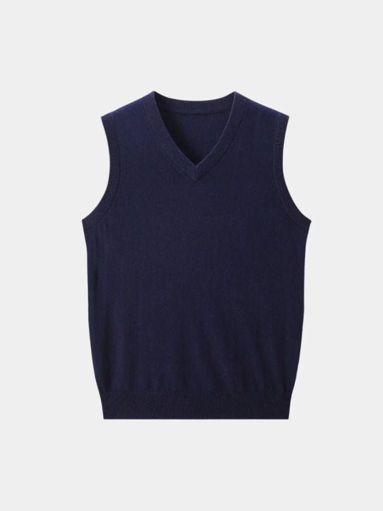 100% Cashmere V Neck Knit Vest — North Row | Flat Lay
