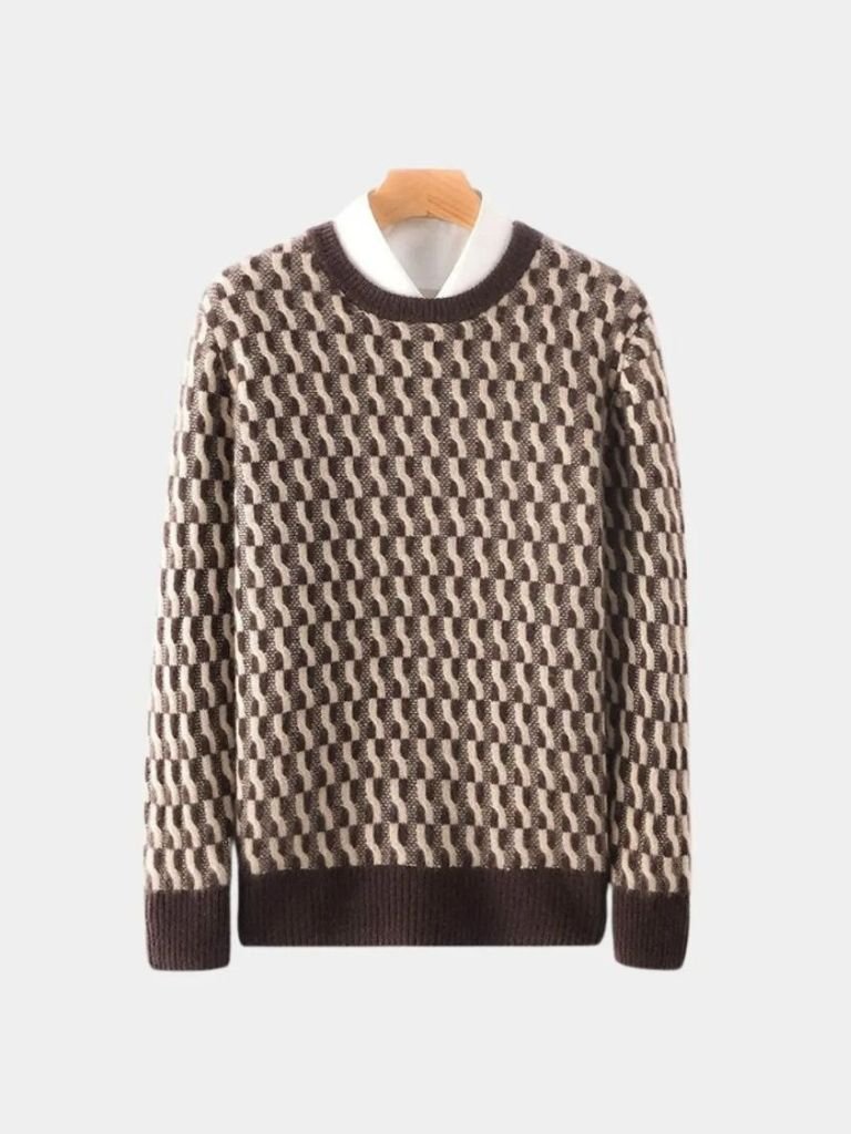 100% Wool Geometric Crew Neck Pullover Sweater — North Row | Full Length