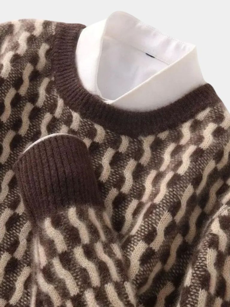 100% Wool Geometric Crew Neck Pullover Sweater — North Row | Lifestyle