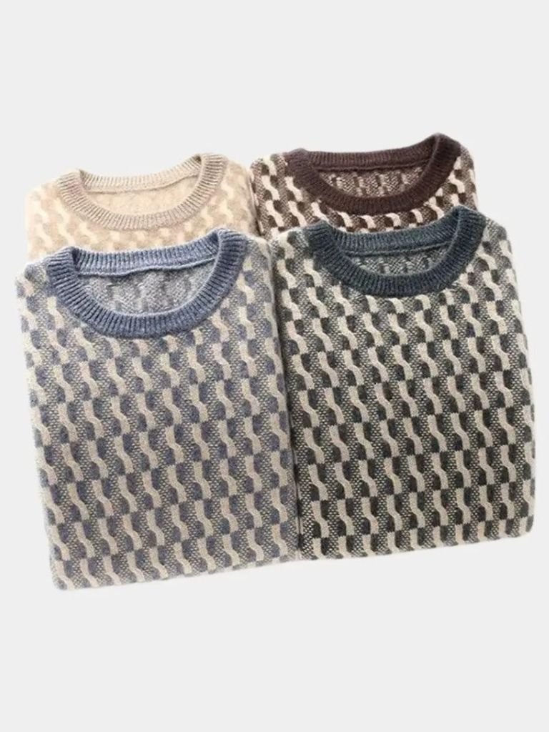 100% Wool Geometric Crew Neck Pullover Sweater — North Row | Texture Detail
