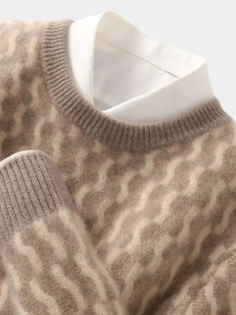 100% Wool Geometric Crew Neck Pullover Sweater — North Row | Detail View