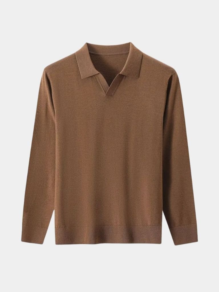 100% Wool Knit V Neck Turndown Polo Pullover — North Row | Lifestyle