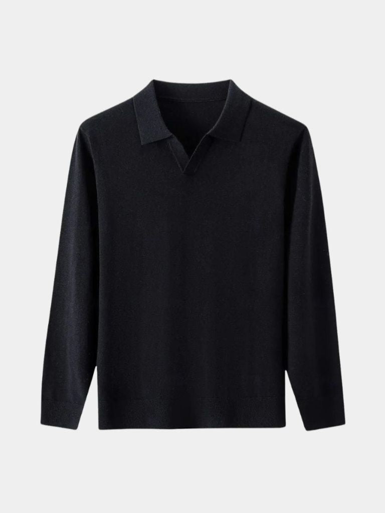 100% Wool Knit V Neck Turndown Polo Pullover — North Row | Worn Look