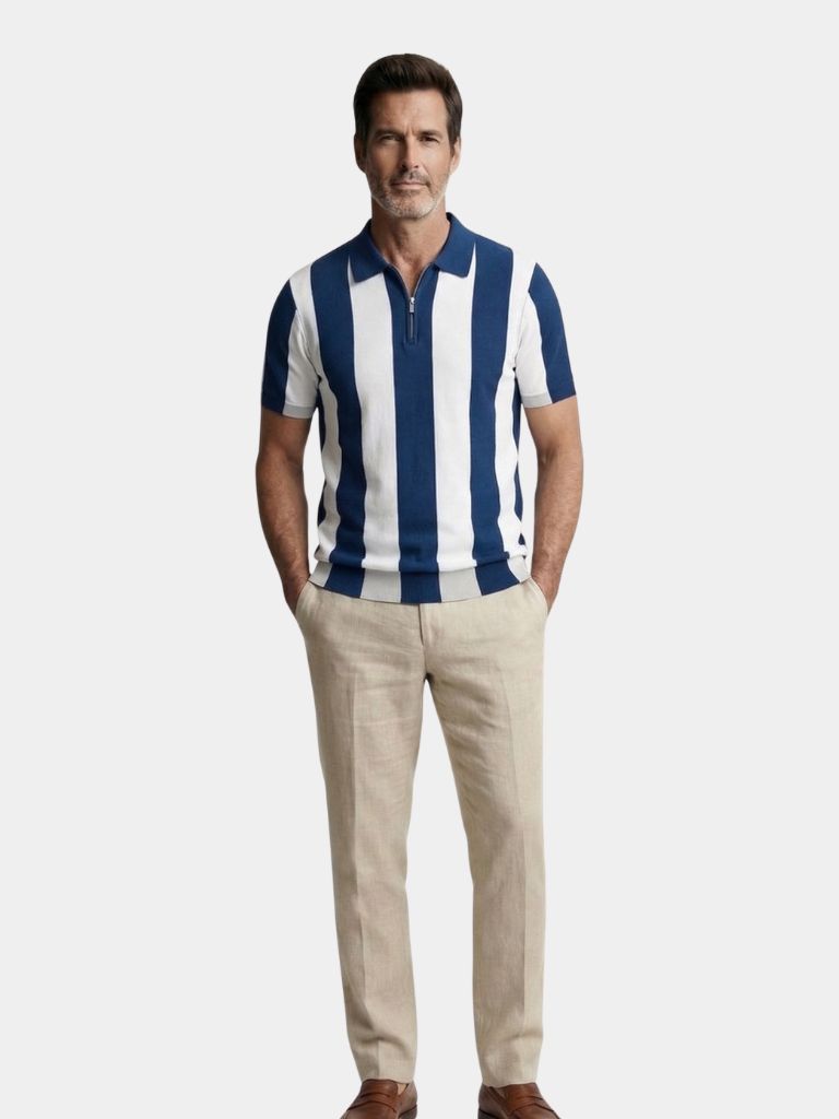 Navy Stripe Polo — North Row | Back View