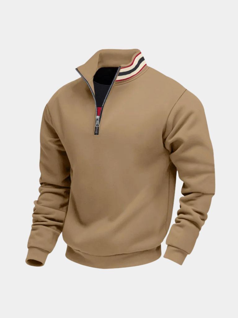Regent Striped High Collar Pullover — North Row | Collar Detail
