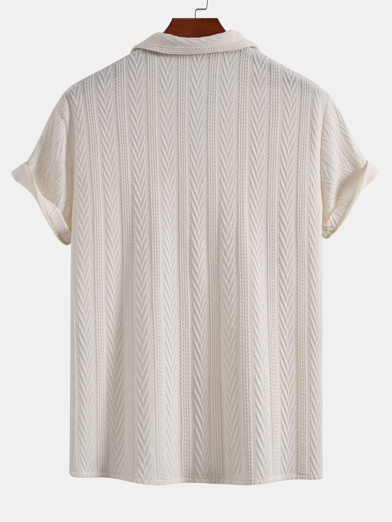 Texture Jacquard Cuban Shirt & Crinkled Textured Drawstring Shorts — North Row | Collar Detail