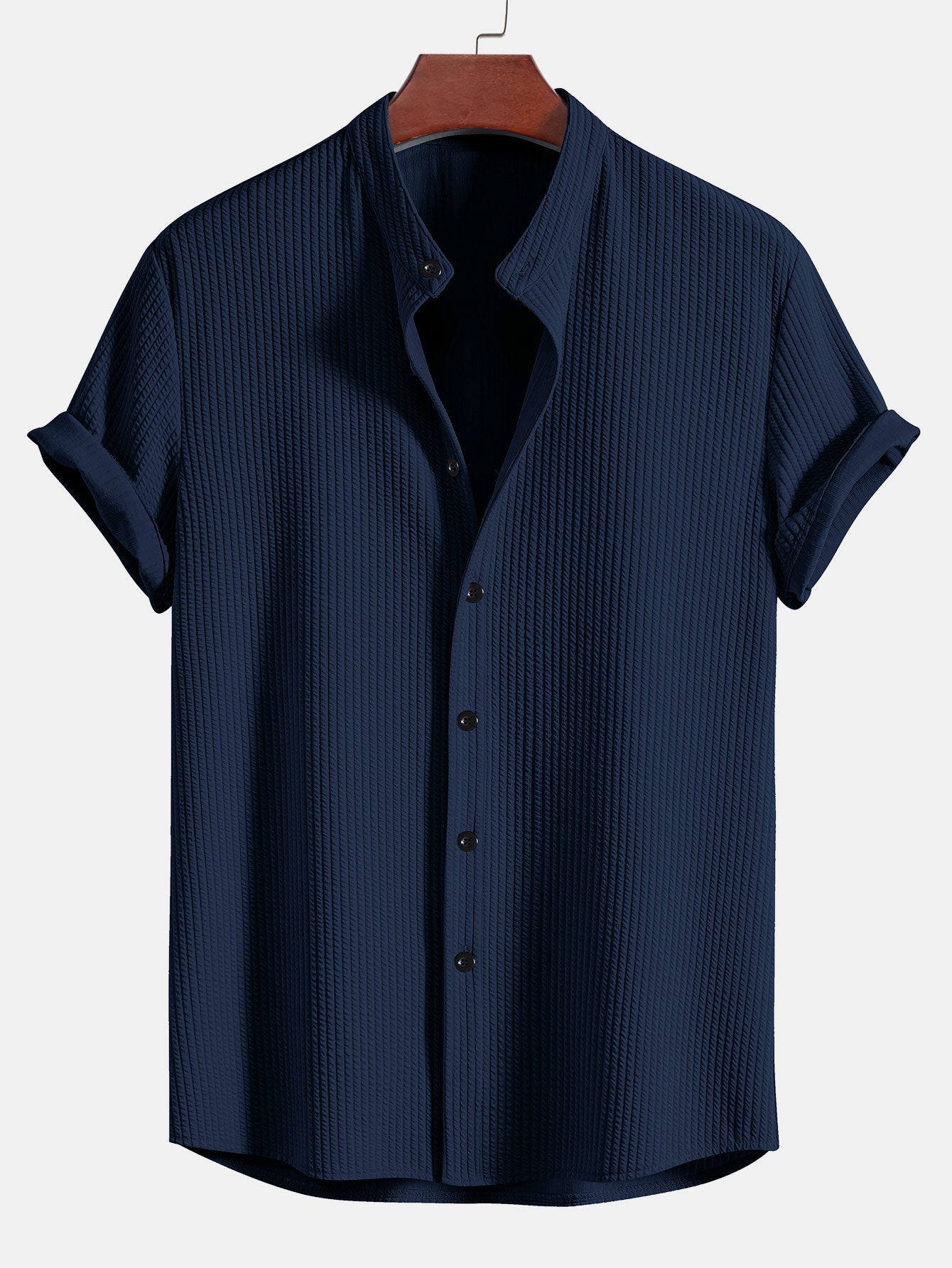 Muscle Fit Ribbed Stand Collar Shirt & Shorts — North Row | Model Wearing