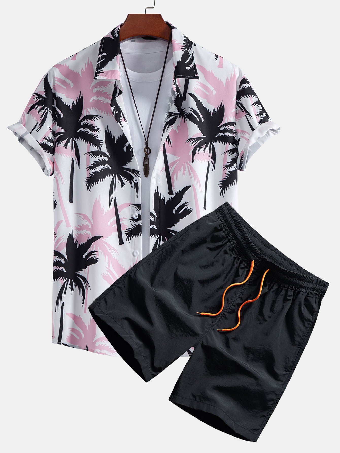 Palm Tree Print Button Up Shirt & Swim Shorts — North Row | Detail View