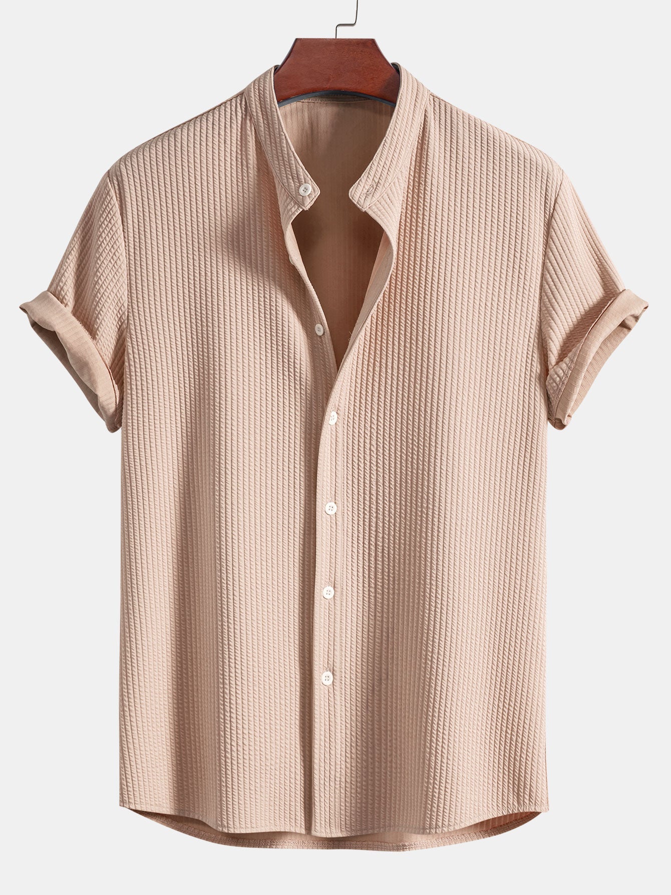 Muscle Fit Ribbed Stand Collar Shirt & Shorts — North Row | View 13