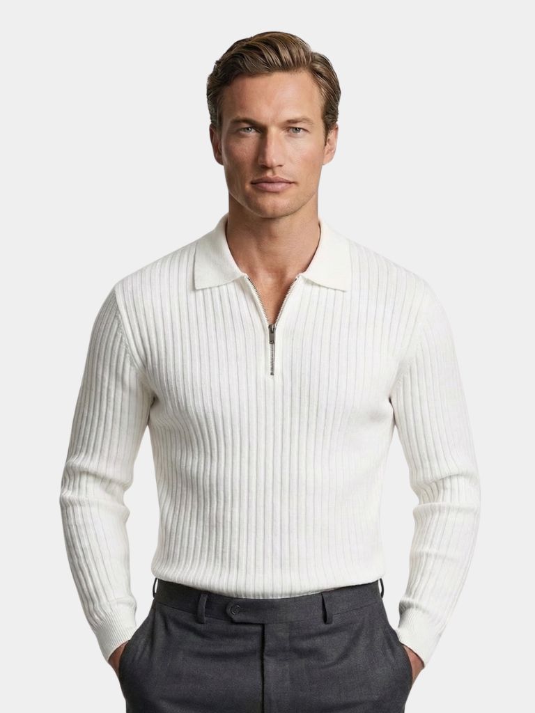 Elegant Open Collar Long Sleeve Polo — North Row | Front View
