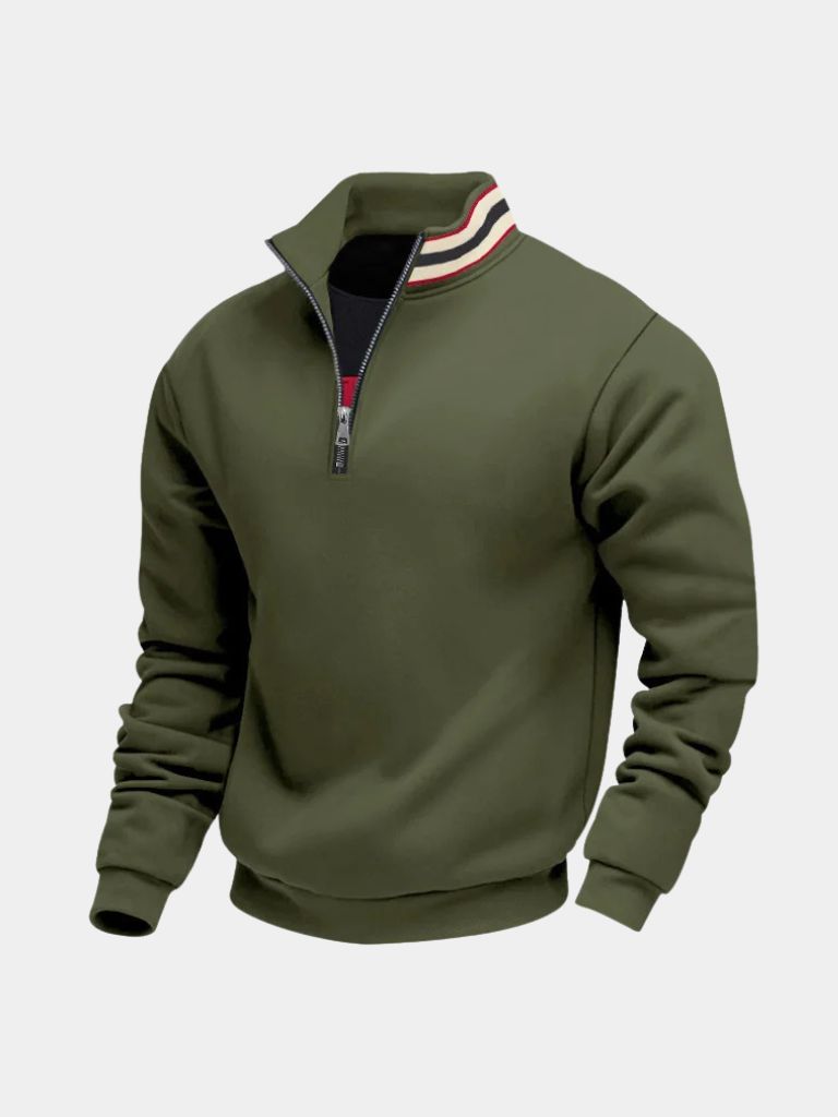 Regent Striped High Collar Pullover — North Row | Model Wearing
