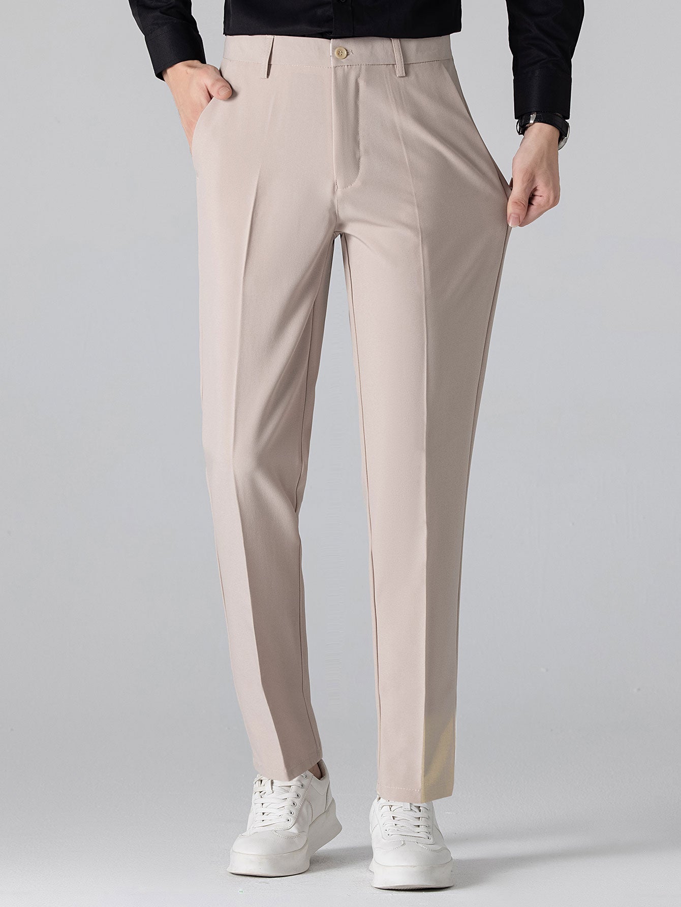 Wave Jacquard Knit V Neck Polo Shirt & Slim Fit Tapered Trousers — North Row | View 13