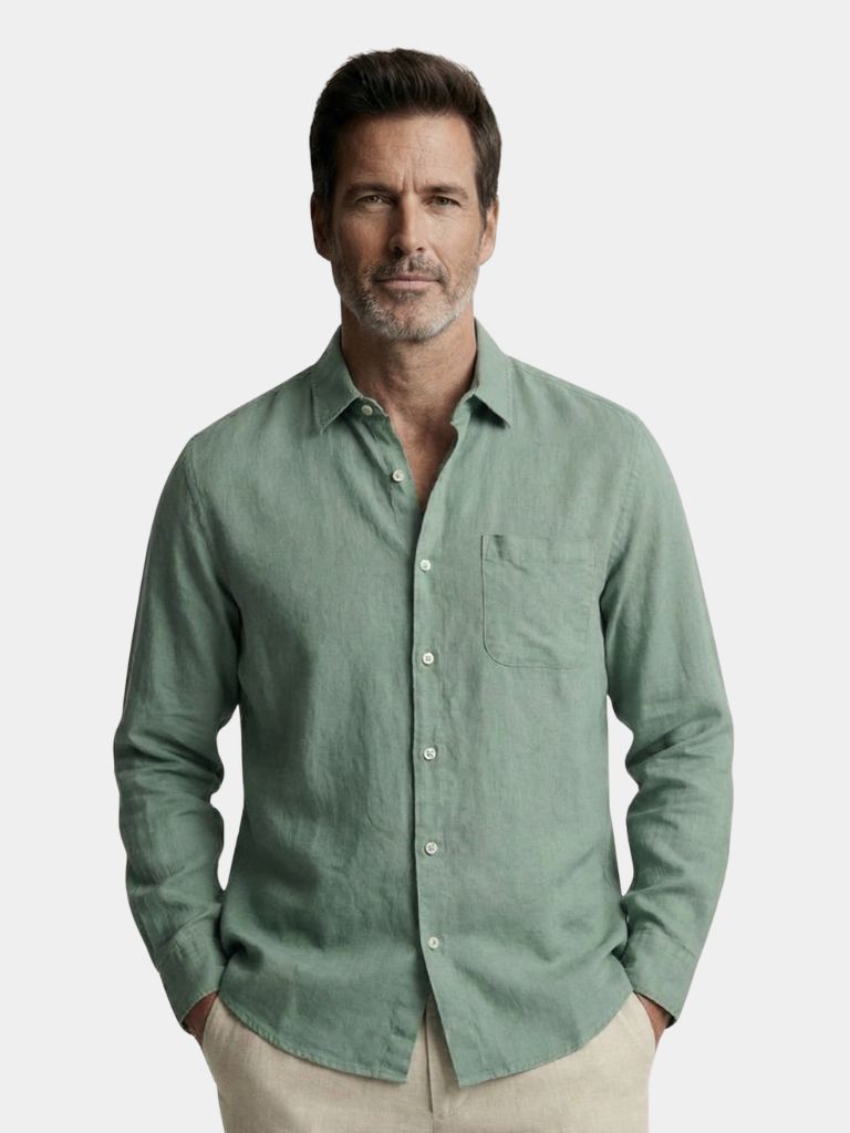 Long Sleeve Essential Linen Shirt — North Row | Front View