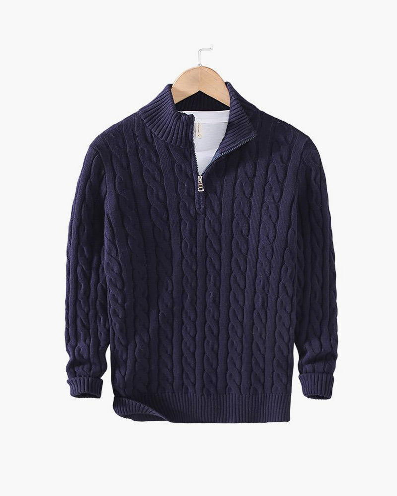 Cable Zipped Cable Sweater — North Row | Front View