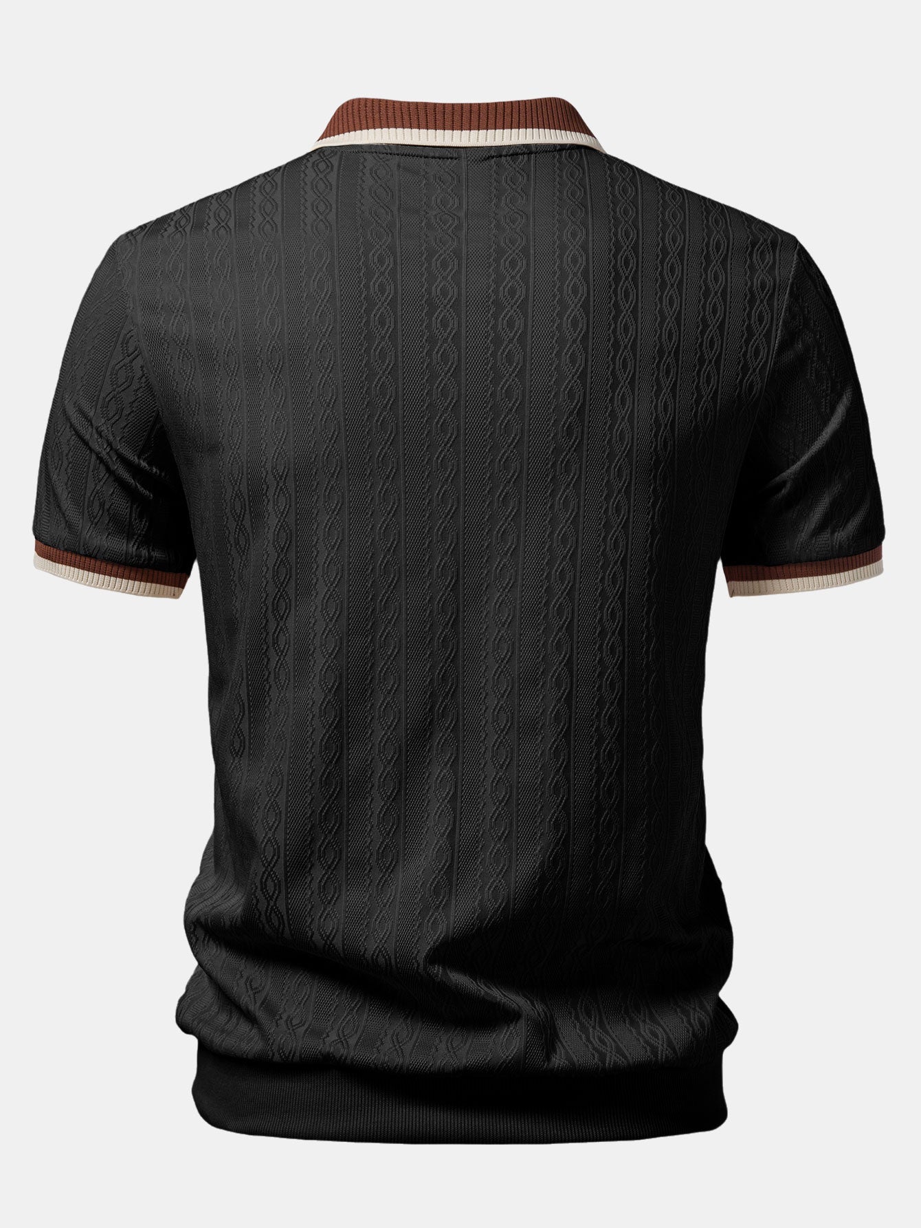Contrast Trim Textured Zipper Knit Polo — North Row | Detail View