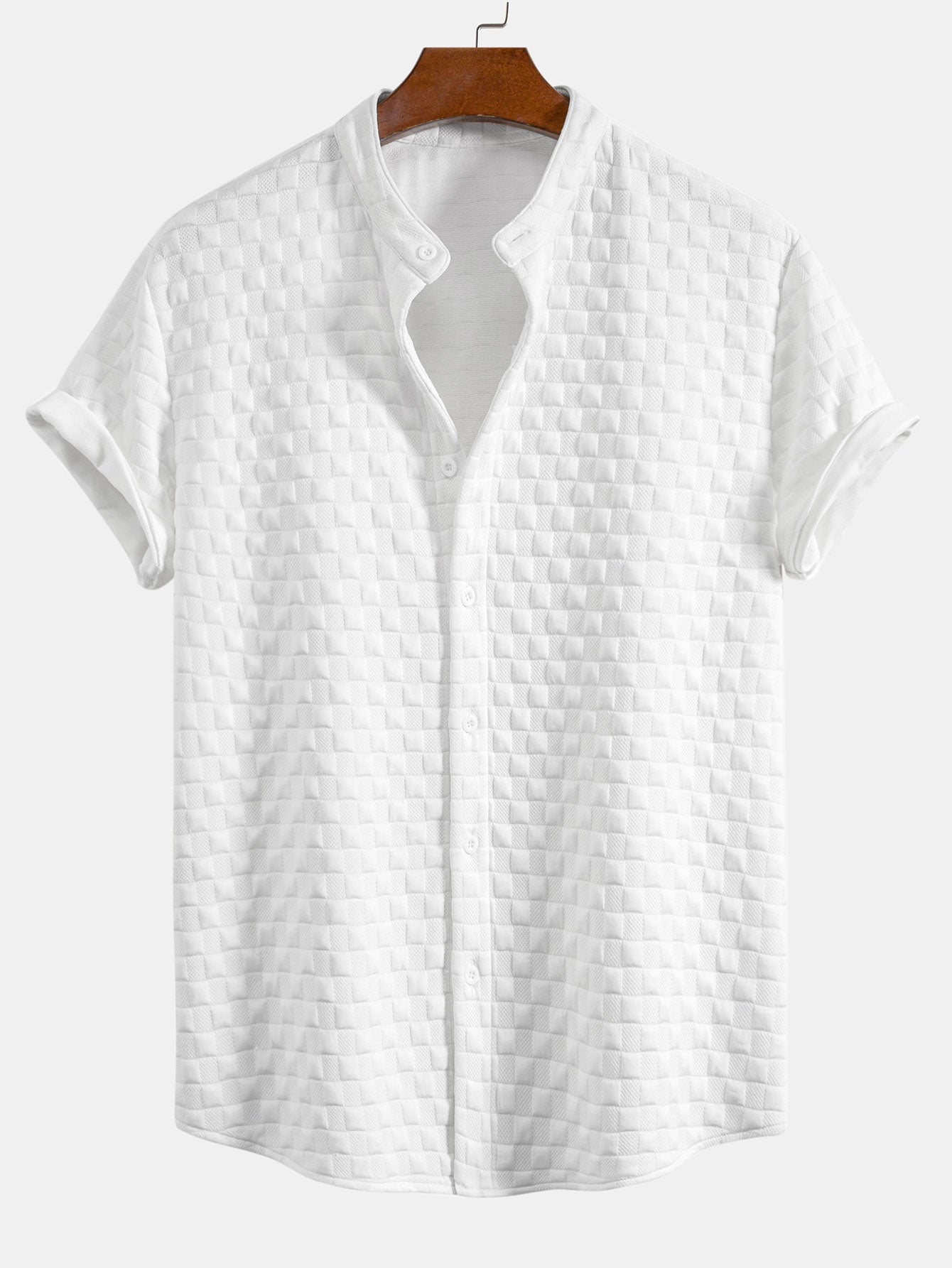 Checkerboard Stand Collar Shirt & Checkerboard Jacquard Shorts — North Row | Back View