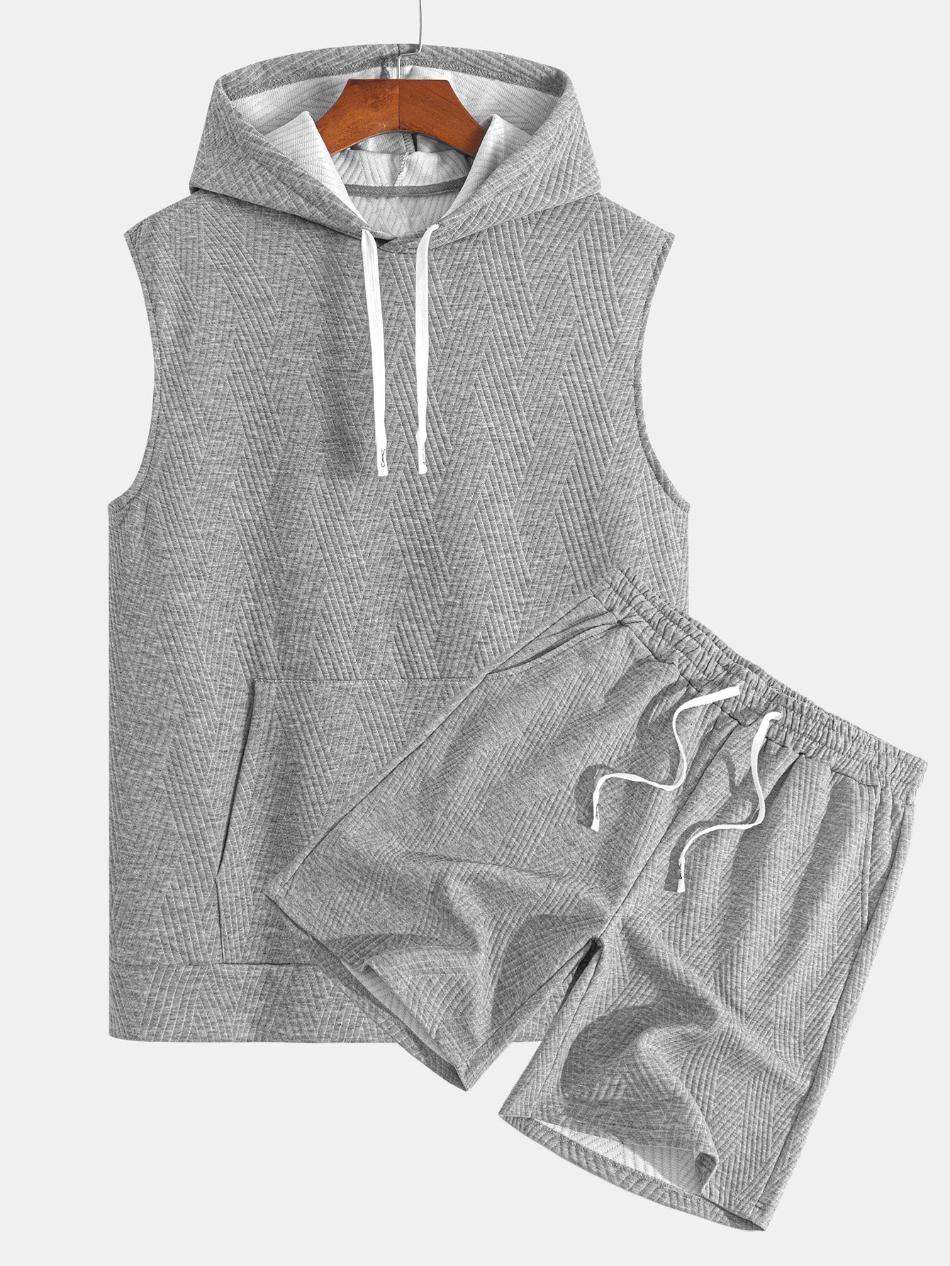 Striped Jacquard Sleeveless Hooded T-Shirt & Shorts — North Row | Detail View