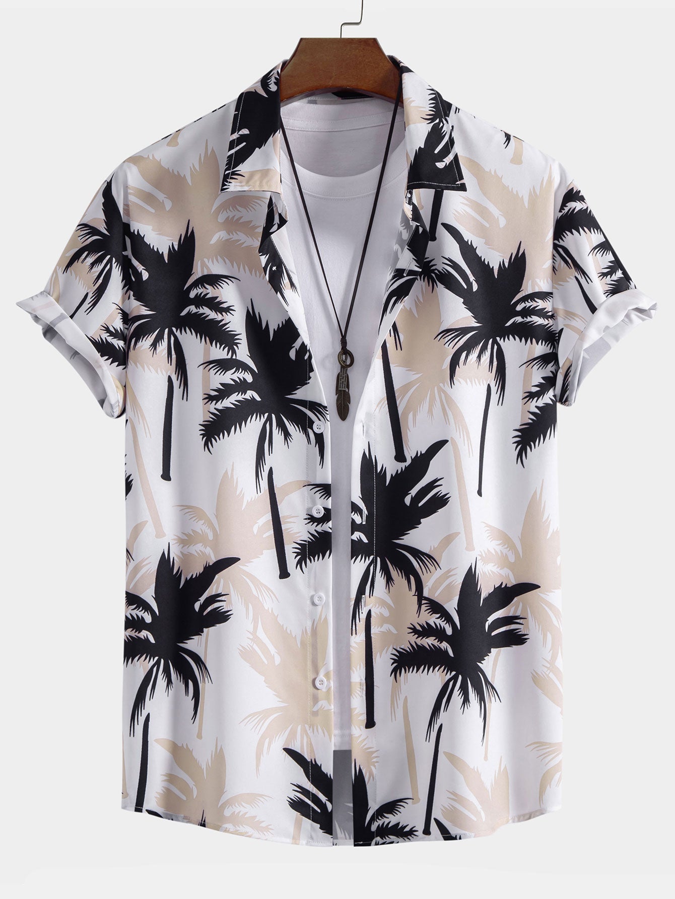 Palm Tree Print Button Up Shirt & Swim Shorts — North Row | Close-Up
