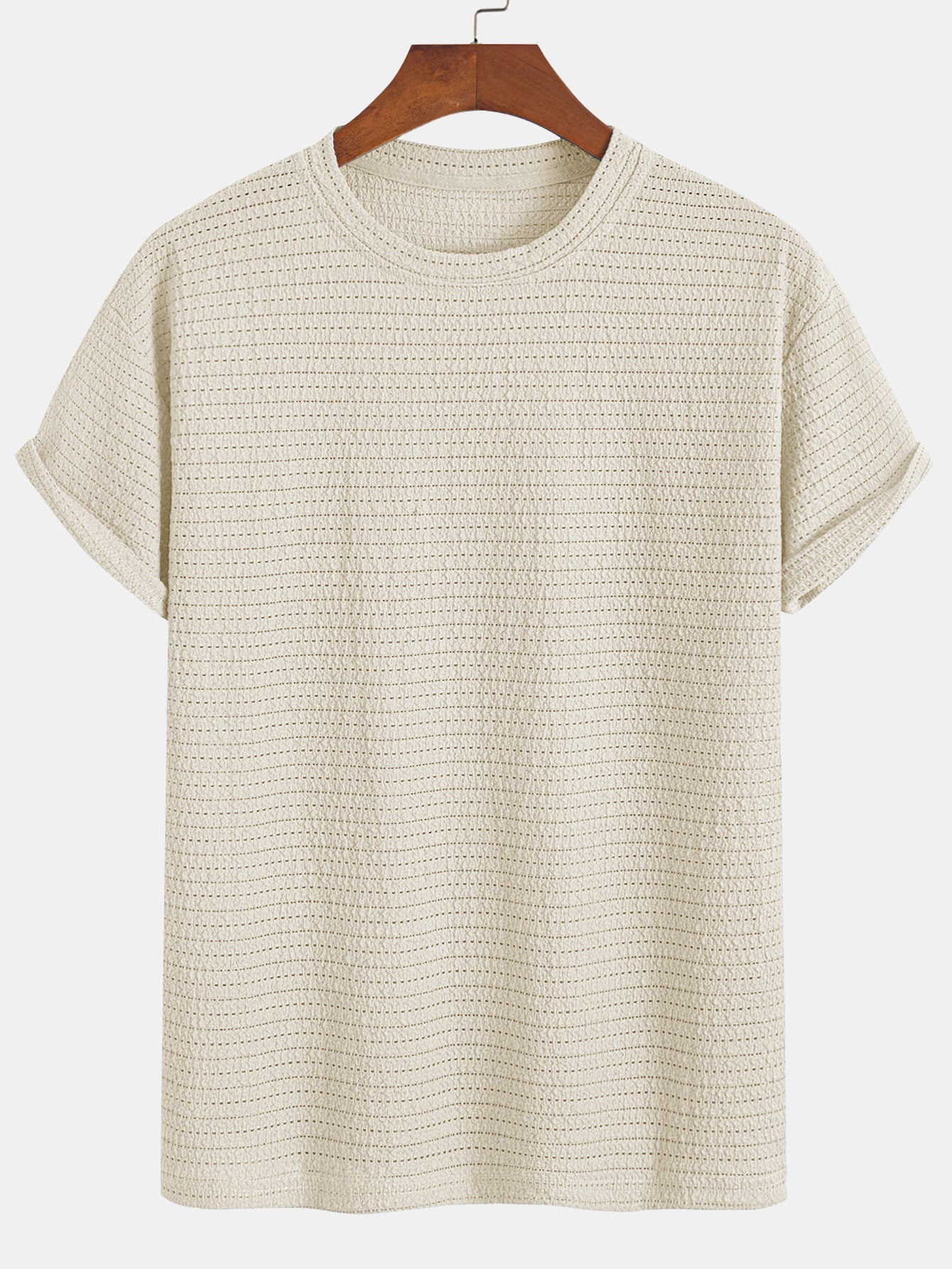Relax Fit Striped Textured T-Shirt — North Row | Collar Detail