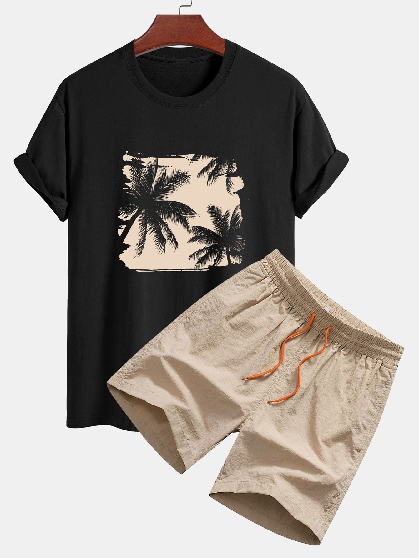 Regular Fit Palm Trees Silhouette Print Cotton T-Shirt & Swim Shorts — North Row | Front View