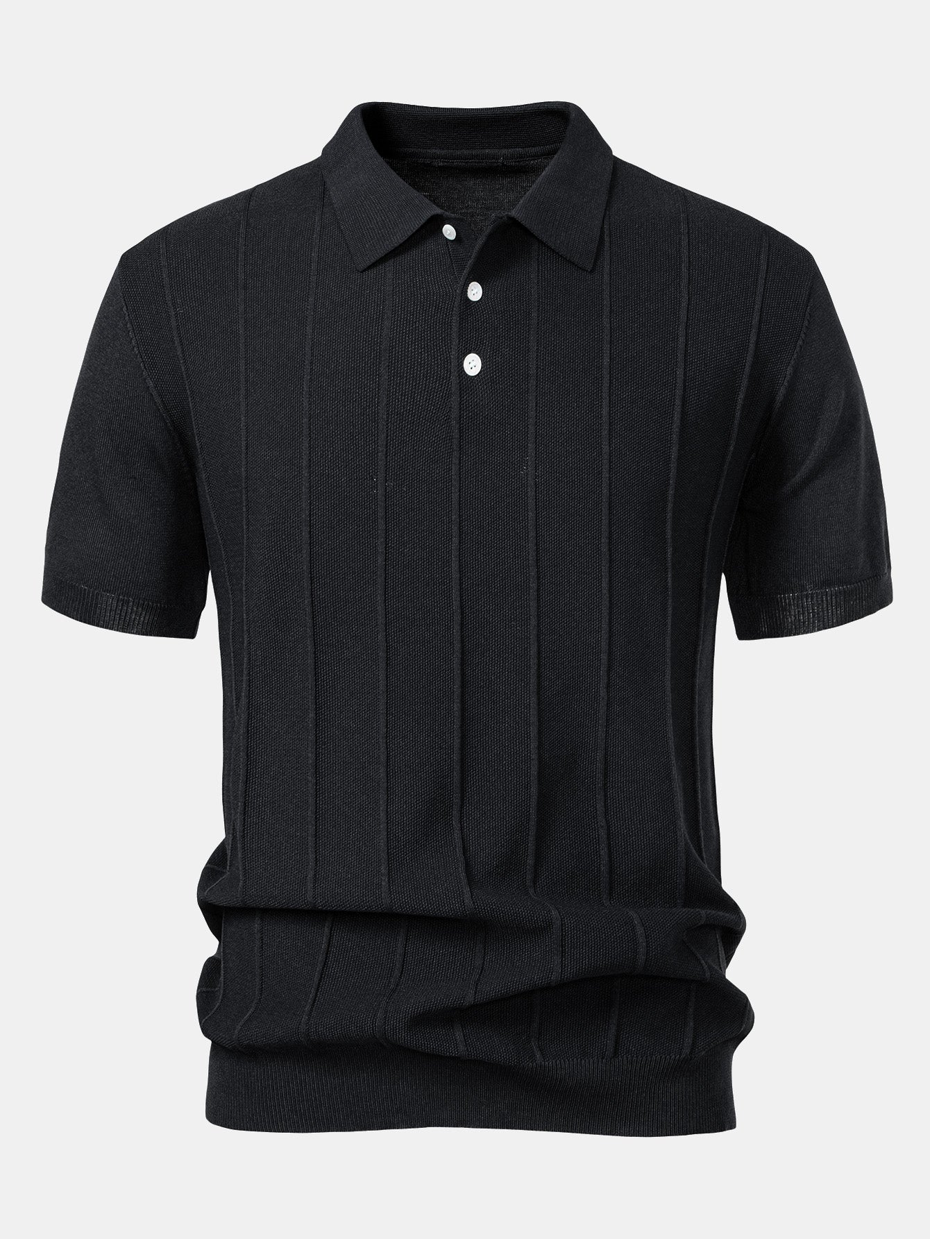 Stripe Jacquard Knit Polo Shirt & Straight Leg Ribbed Pants — North Row | Flat Lay