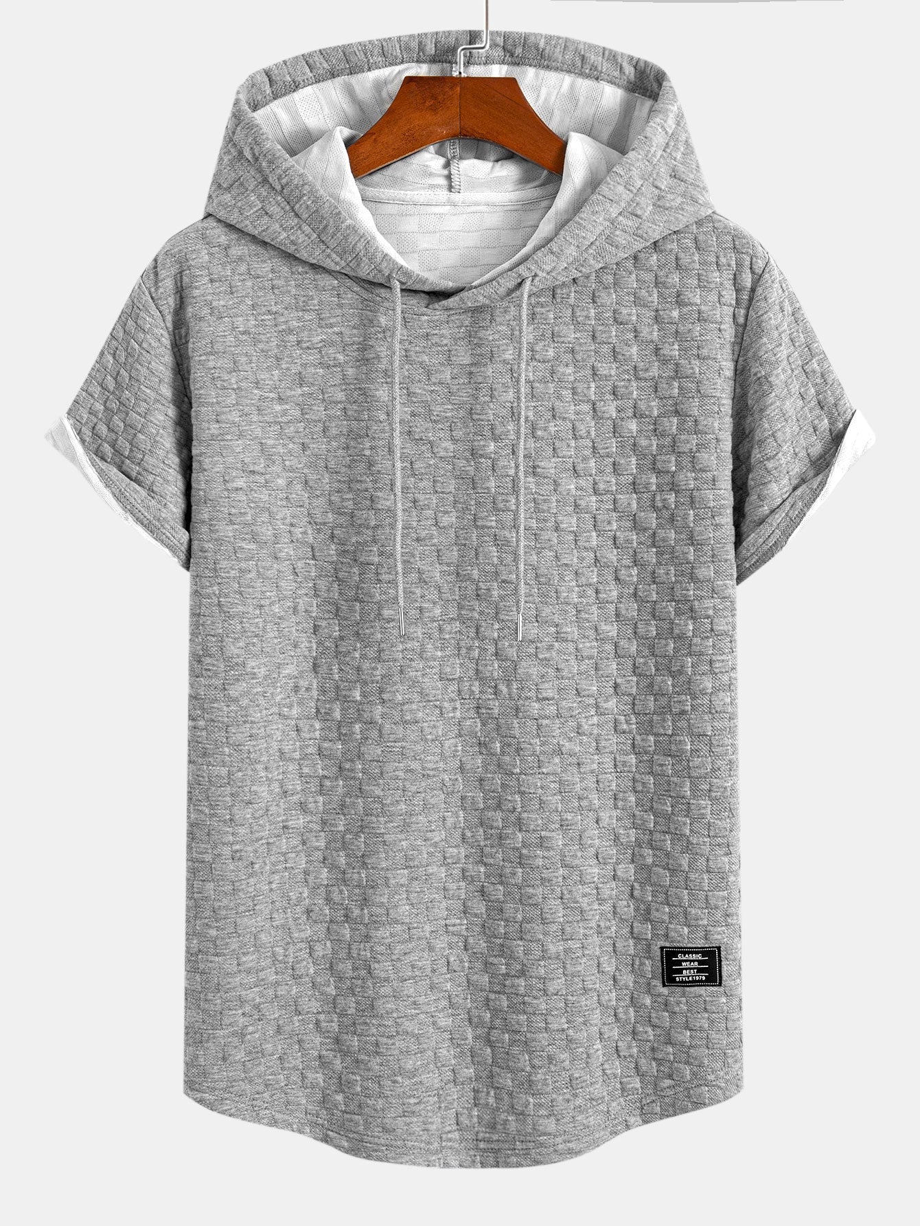 Checkerboard Jacquard Arc Hem Hooded T-Shirt & Shorts — North Row | Flat Lay