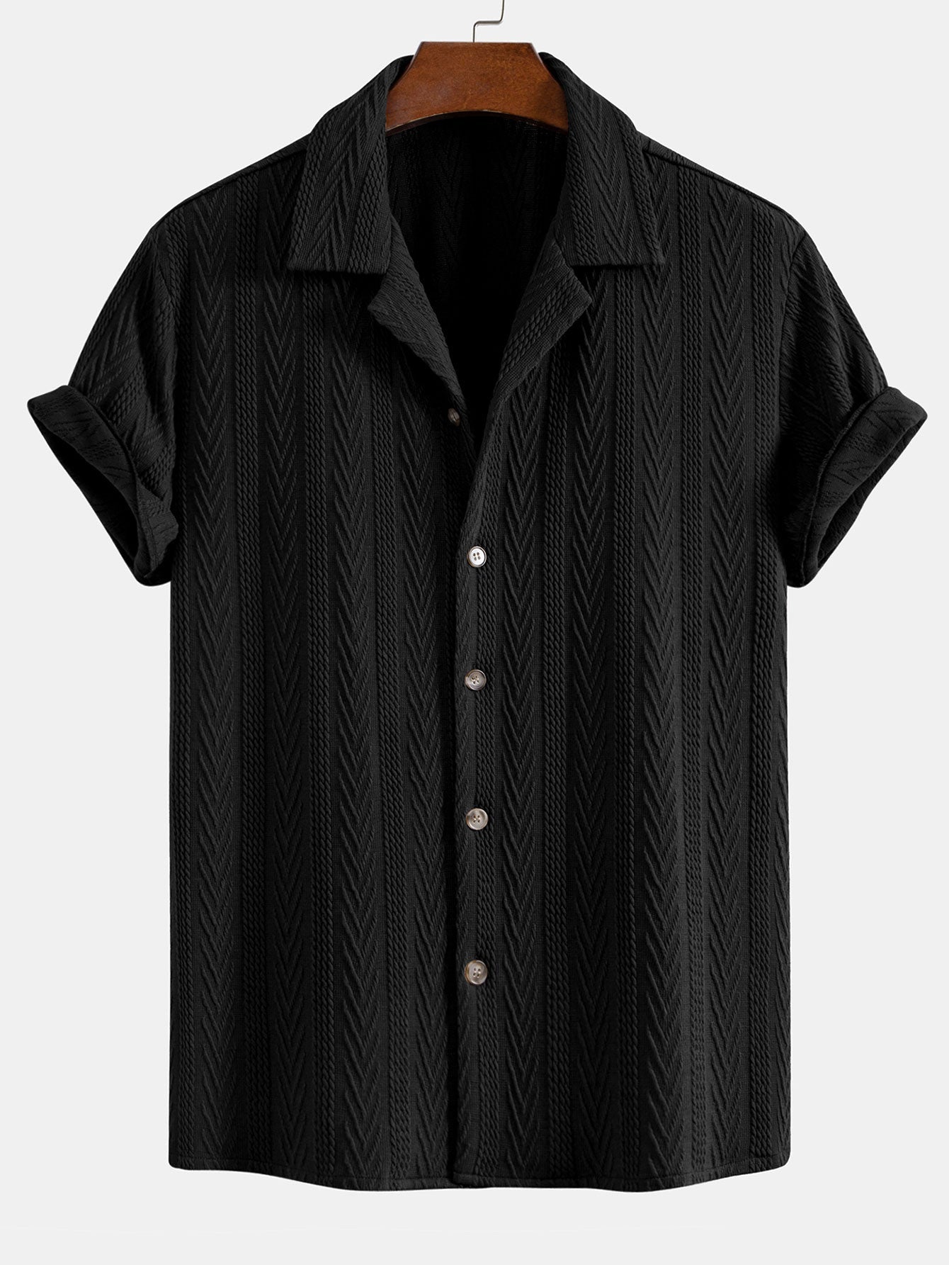 Texture Jacquard Cuban Shirt & Crinkled Textured Drawstring Shorts — North Row | Flat Lay