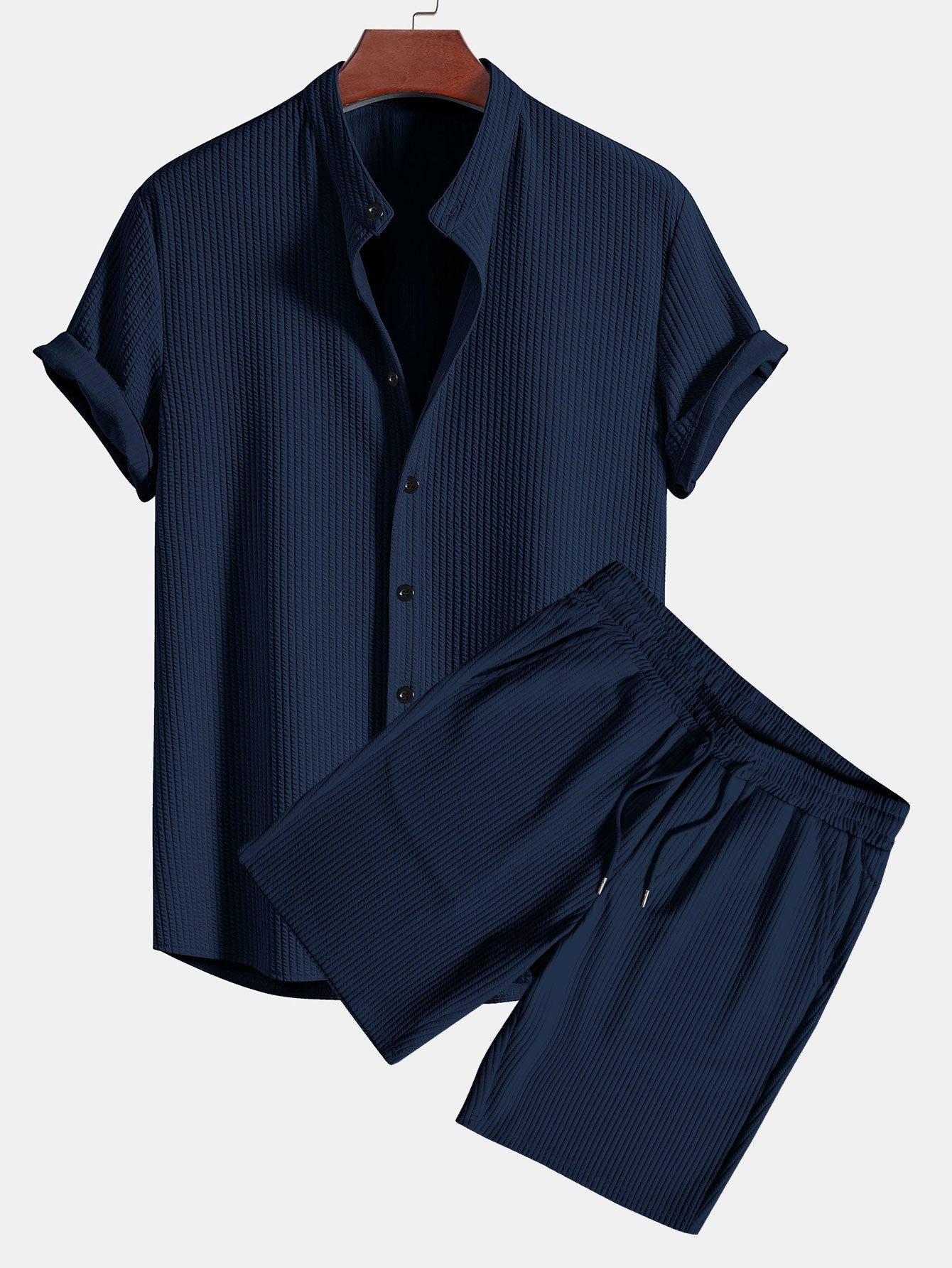 Muscle Fit Ribbed Stand Collar Shirt & Shorts — North Row | Lifestyle