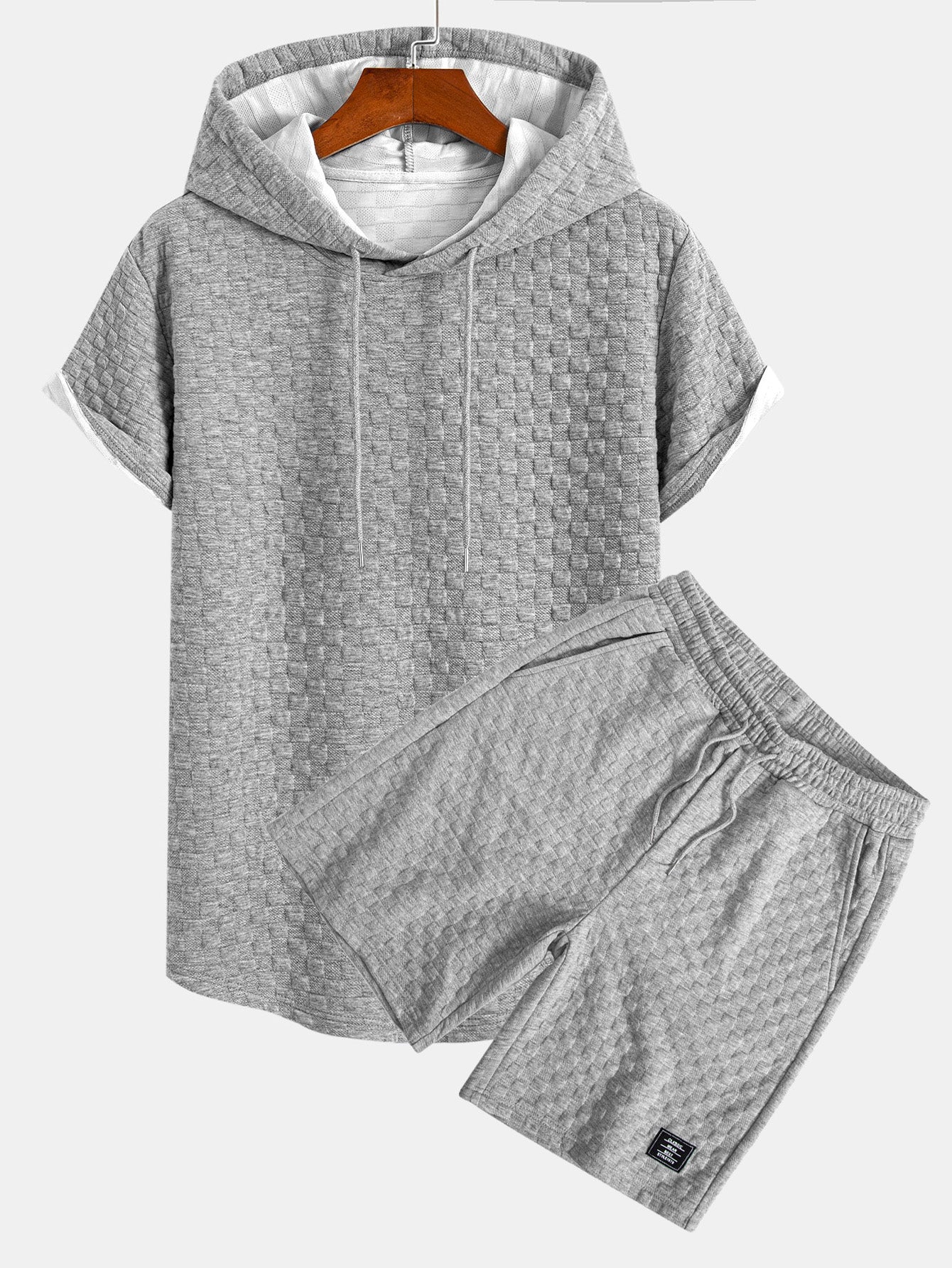 Checkerboard Jacquard Arc Hem Hooded T-Shirt & Shorts — North Row | Back View