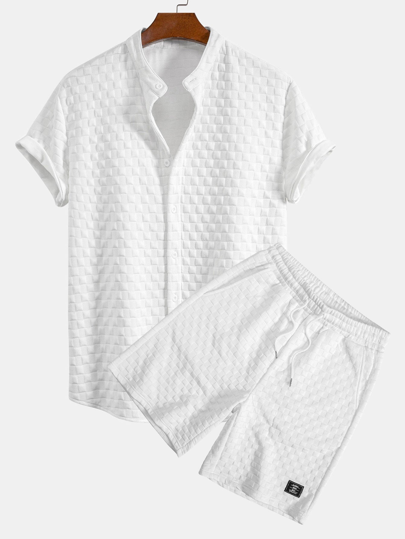 Checkerboard Stand Collar Shirt & Checkerboard Jacquard Shorts — North Row | Front View
