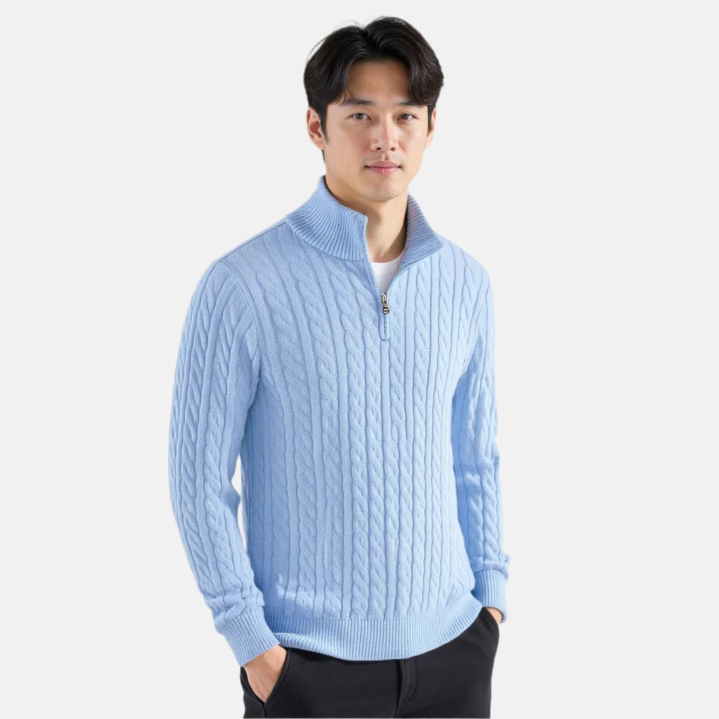 Cable Zipped Cable Sweater — North Row | Close-Up