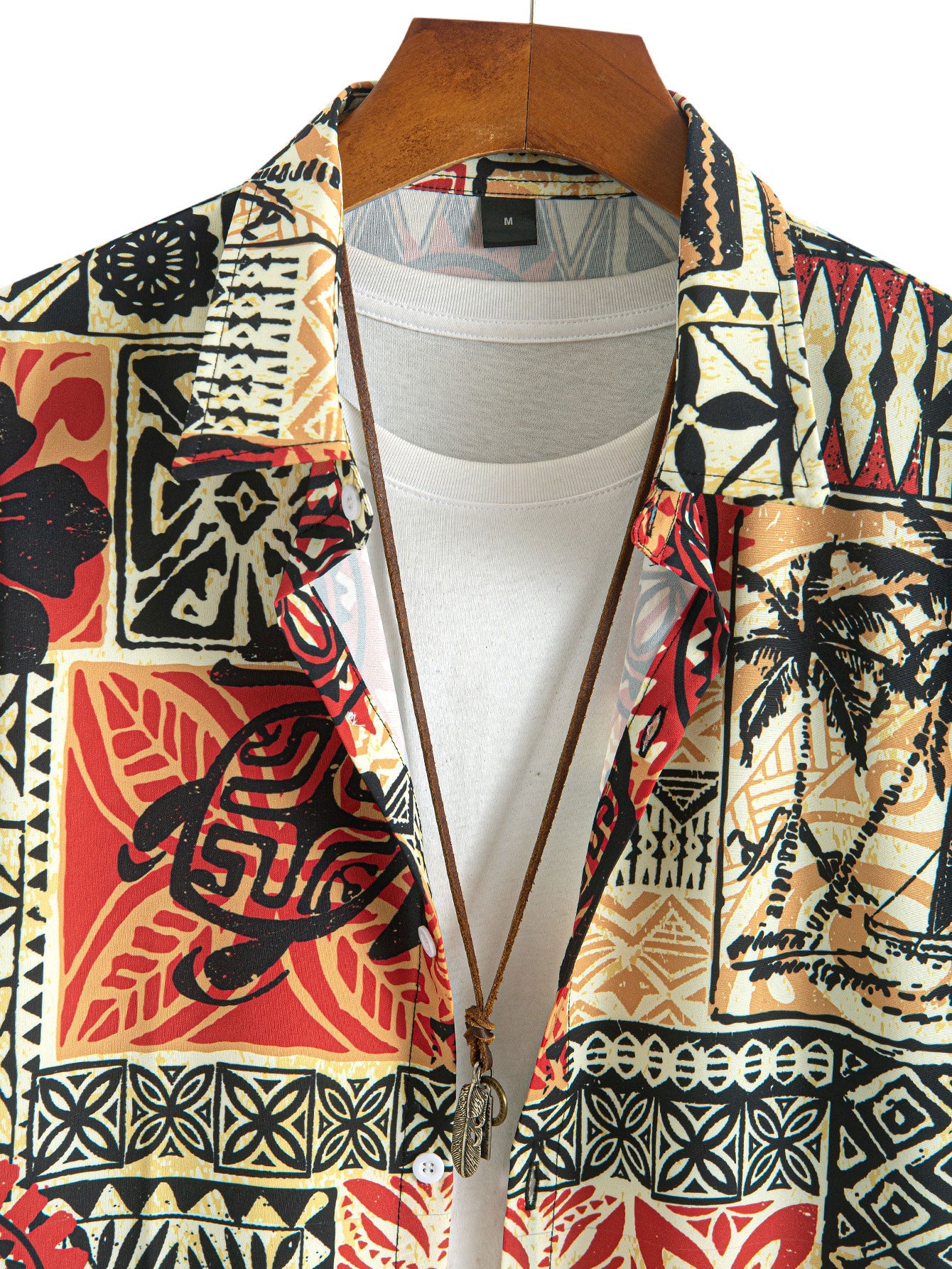 Palm Tree Turtle Ethnic Geometry Print Button Up Shirt & Swim Shorts — North Row | Worn Look