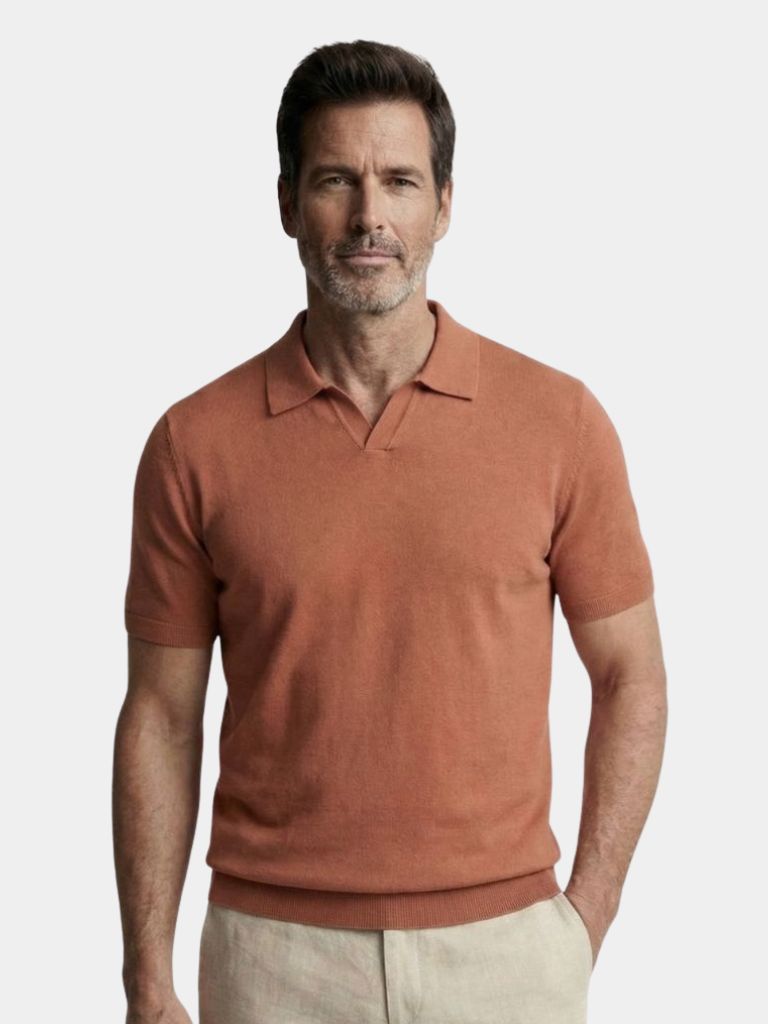 Casual Buttonless Knit Polo Shirt — North Row | Front View