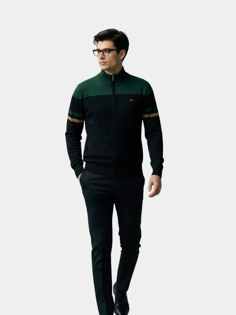 Cardigan Sweater Zipper Standing Collar Knitwear — North Row | Back View