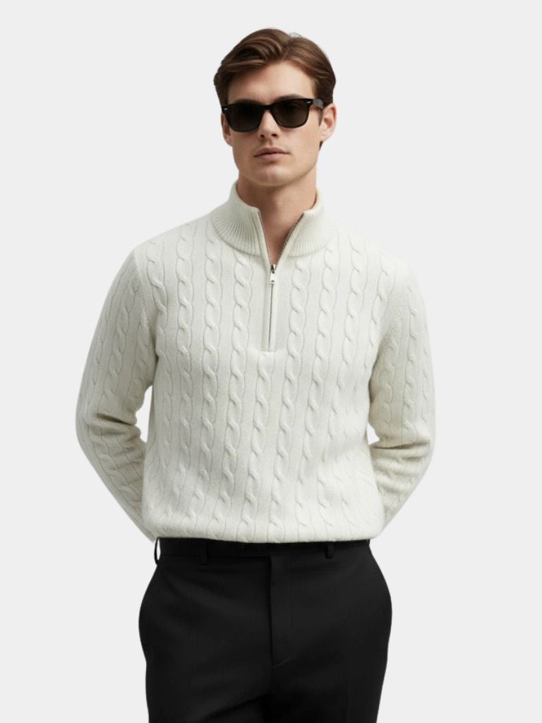 Premium Cable-Knit Zip Neck Sweater — North Row | Front View
