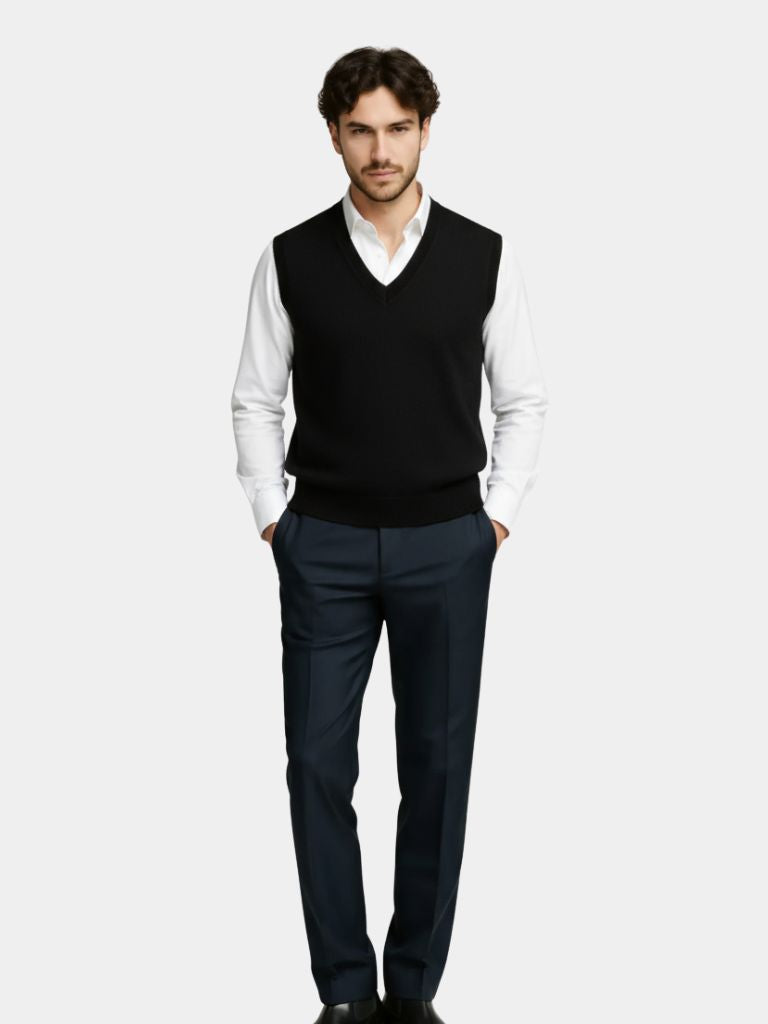 100% Cashmere V Neck Knit Vest — North Row | Back View