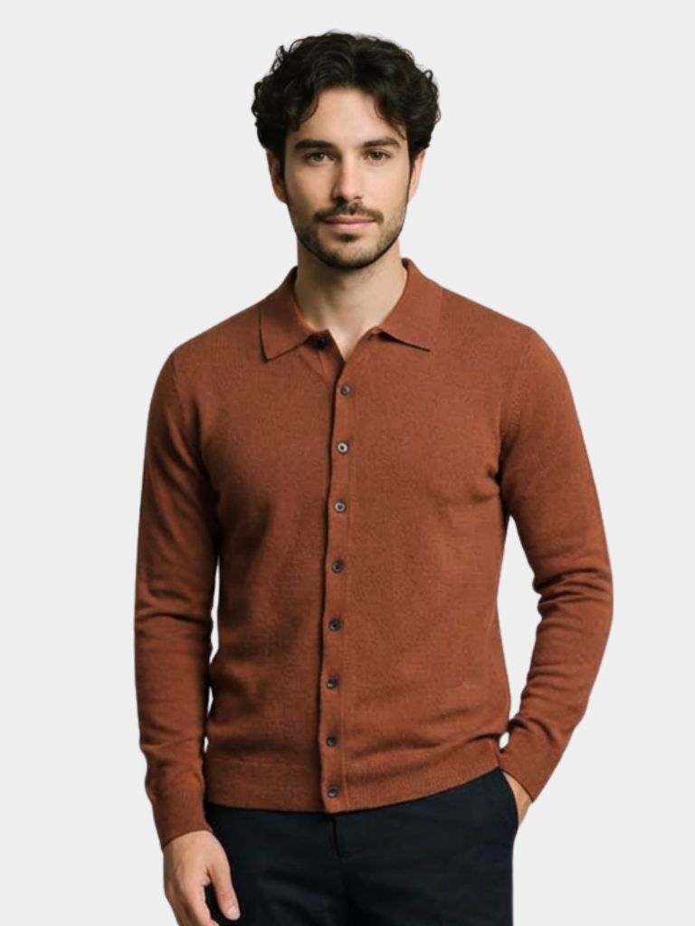 100% Cashmere Polo Cardigan — North Row | Front View