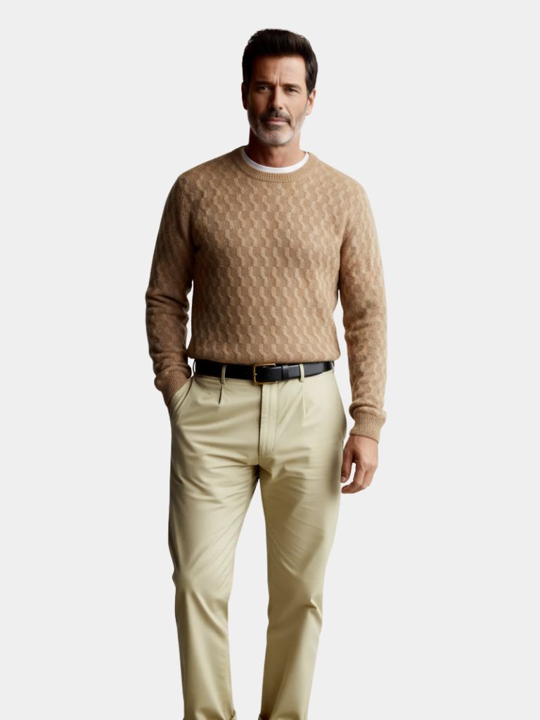 100% Wool Geometric Crew Neck Pullover Sweater — North Row | Back View