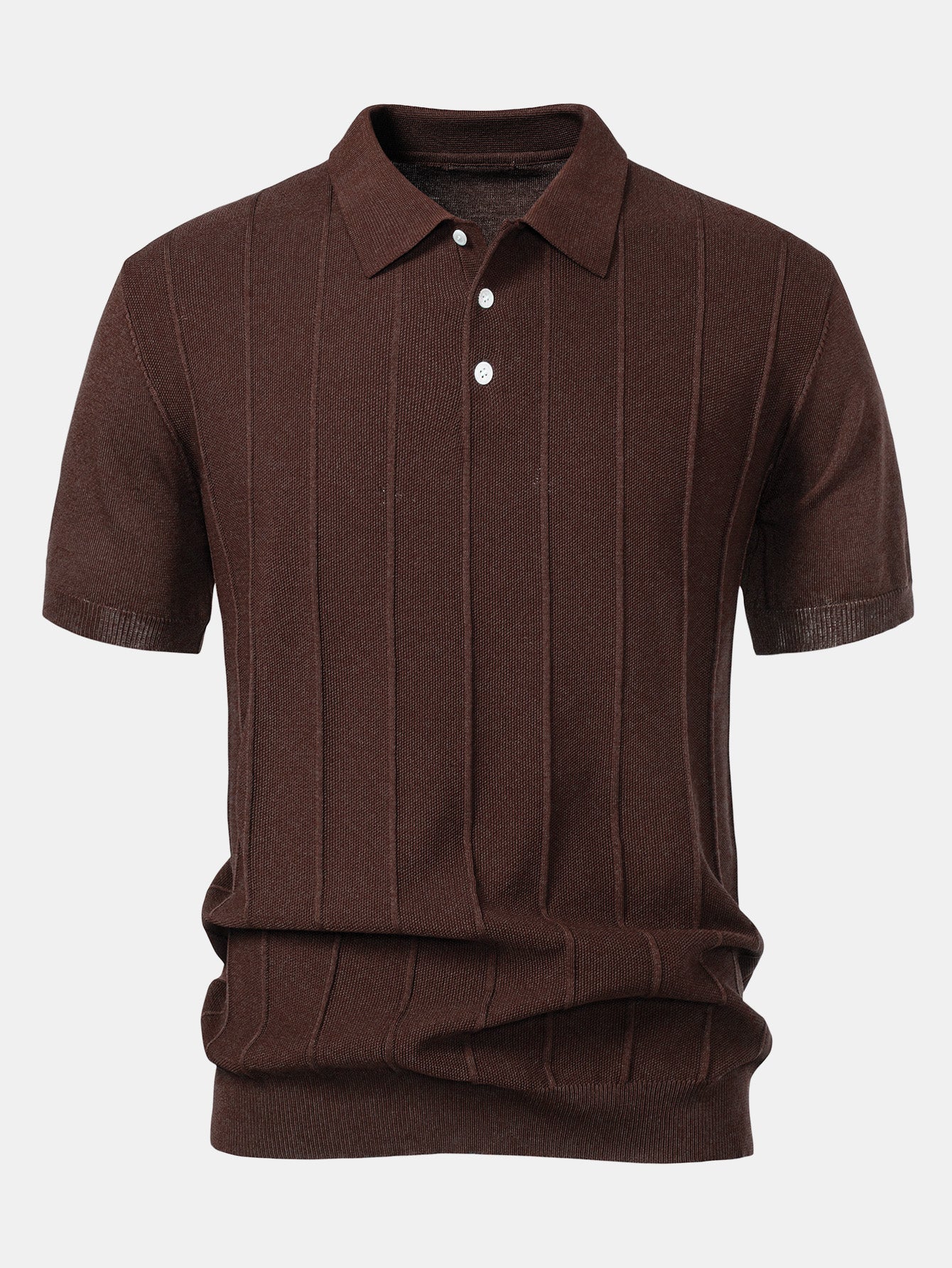 Stripe Jacquard Knit Polo Shirt & Straight Leg Ribbed Pants — North Row | Model Wearing