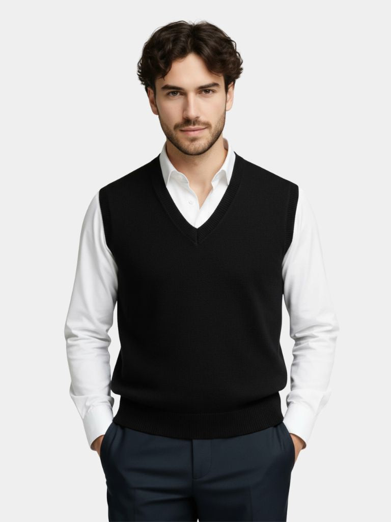 100% Cashmere V Neck Knit Vest — North Row | Front View