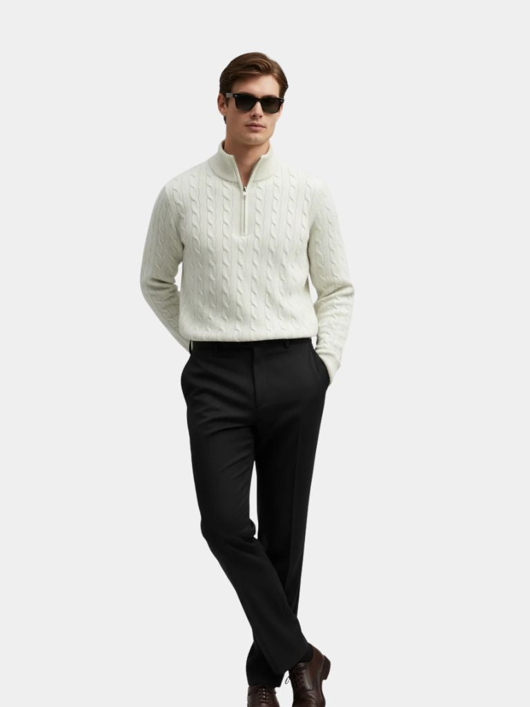 Premium Cable-Knit Zip Neck Sweater — North Row | Back View
