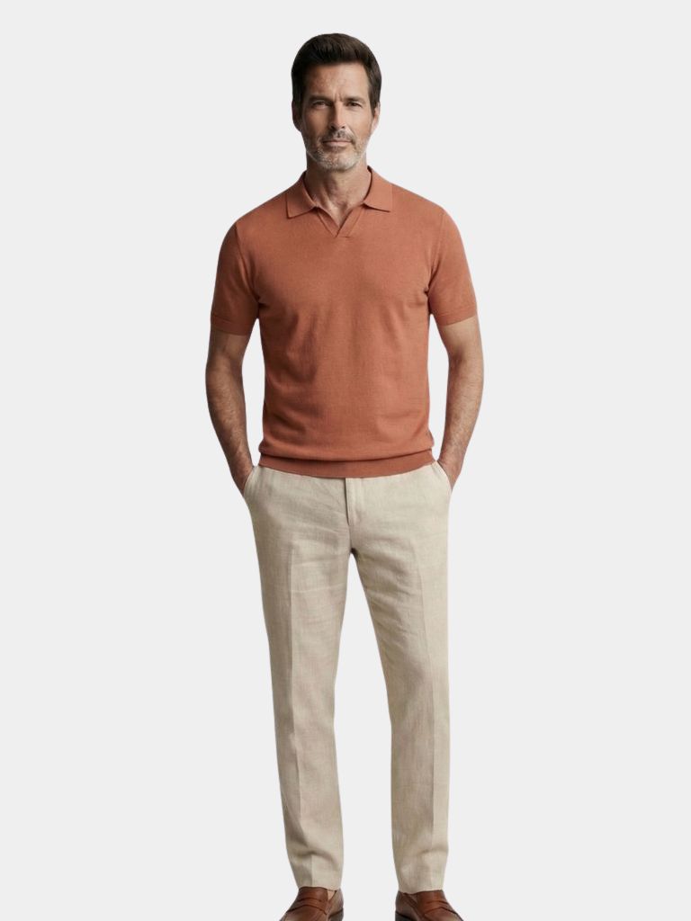 Casual Buttonless Knit Polo Shirt — North Row | Back View