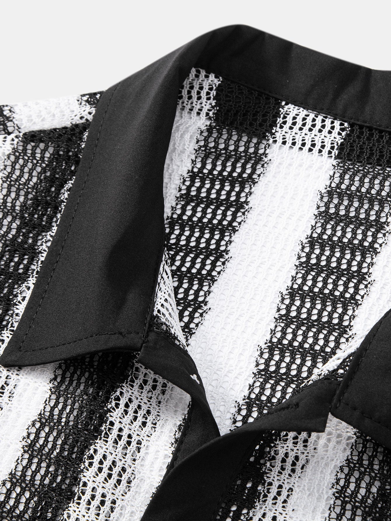 Hollow Out Stripe Textured Button Up Shirt — North Row | Back View