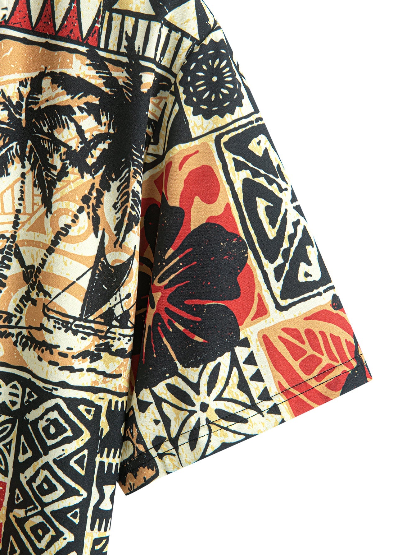 Palm Tree Turtle Ethnic Geometry Print Button Up Shirt & Swim Shorts — North Row | Flat Lay