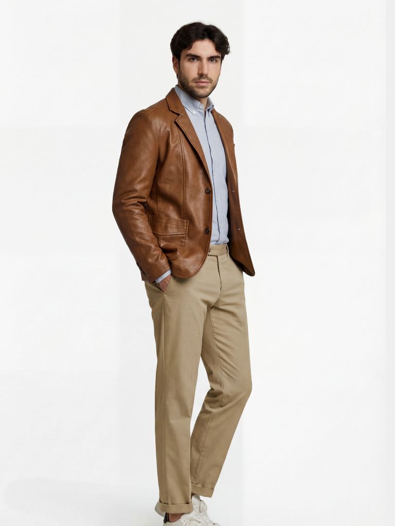 Bold Caramel Leather Jacket — North Row | Back View